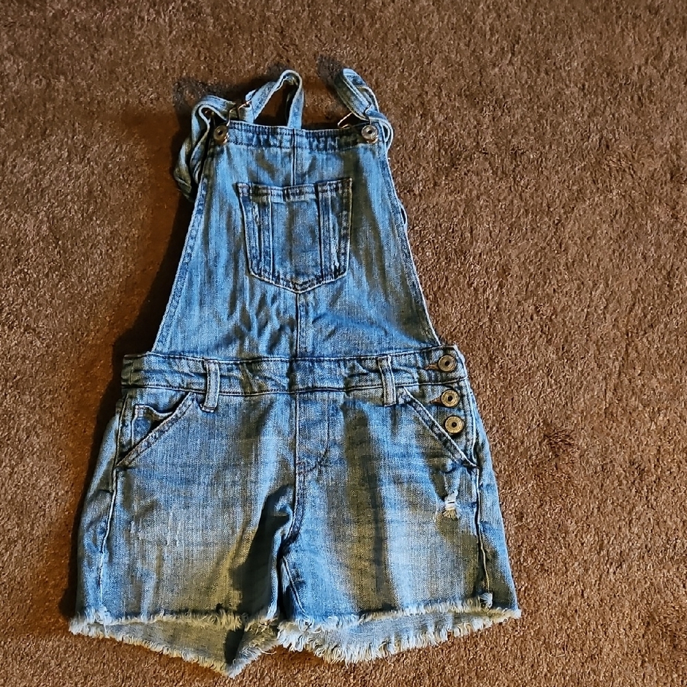 Vanilla Star Girls Frayed Hem Denim Overalls Size M Distressed